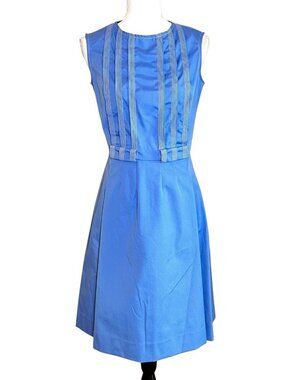 Vintage Pat Premo California Carolina Blue A-line Dress Pleated Belted Mod Small